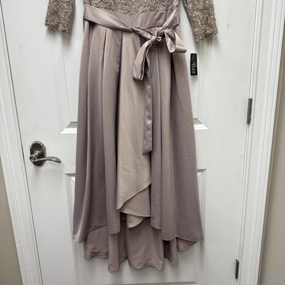 Alex Evenings Taupe Lace-Top Midi Dress with Bow - Picture 6 of 15
